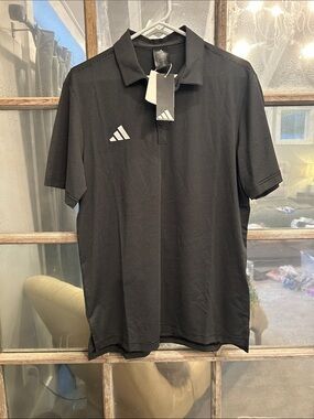 adidas Men’s Black Thin-Striped Polo L